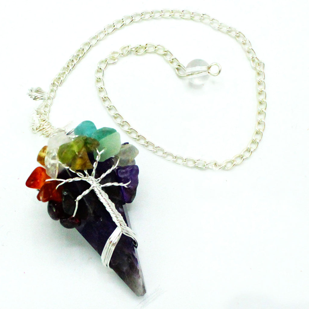 Pendule sept chakras en améthyste
