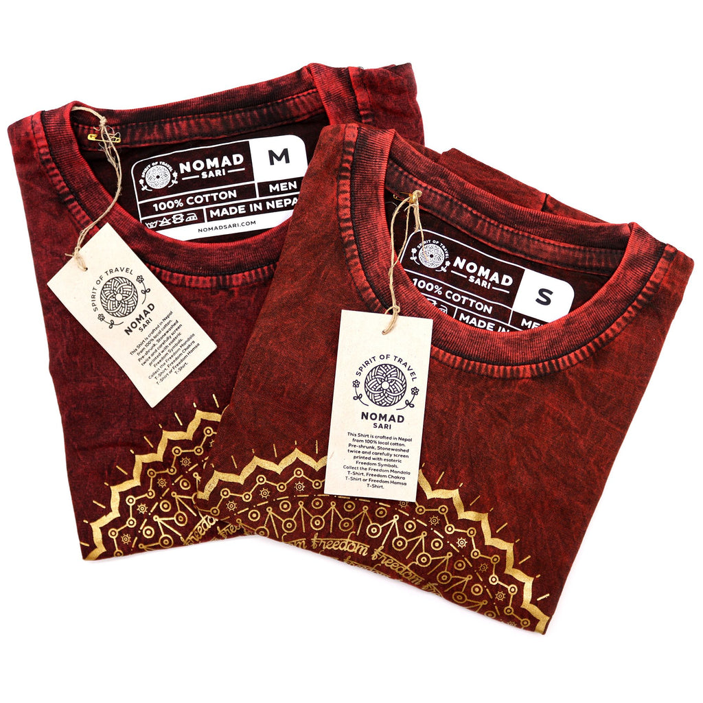 * T-Shirt en Coton Délavé Nomad Sari – Mandala – Bordeaux – M