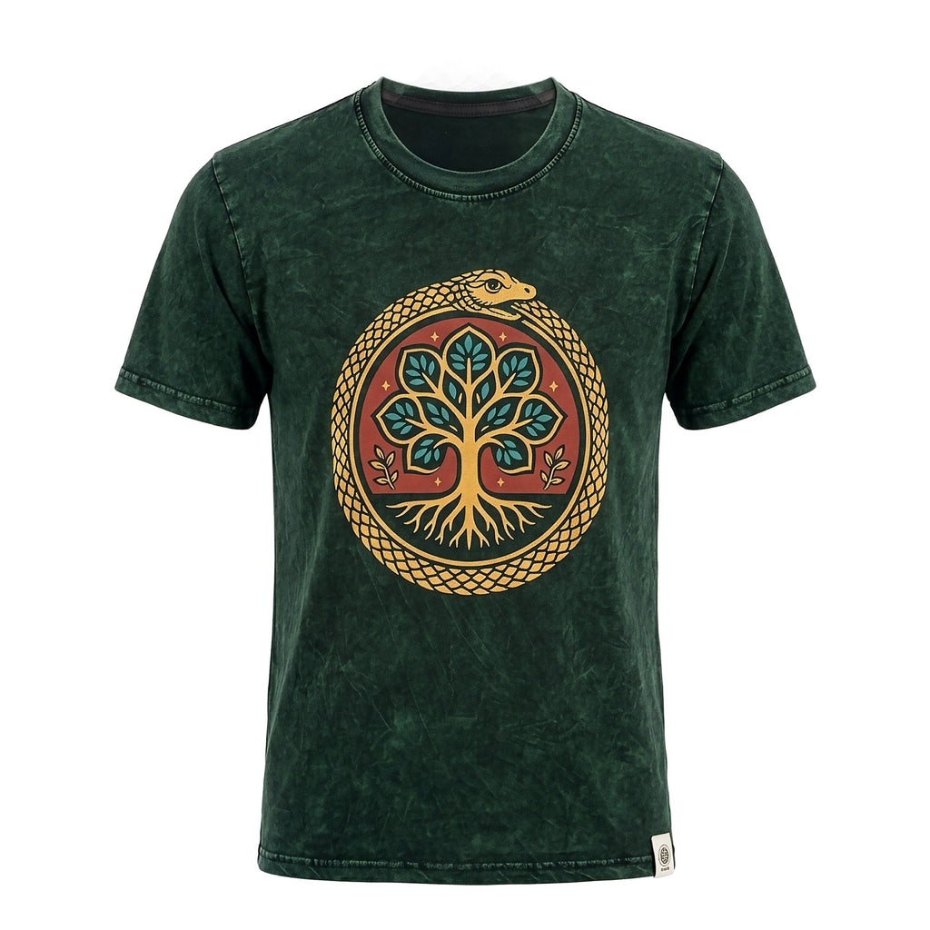 * T-Shirt en Coton Délavé Nomad Sari – Arbre de Vie – Vert – S