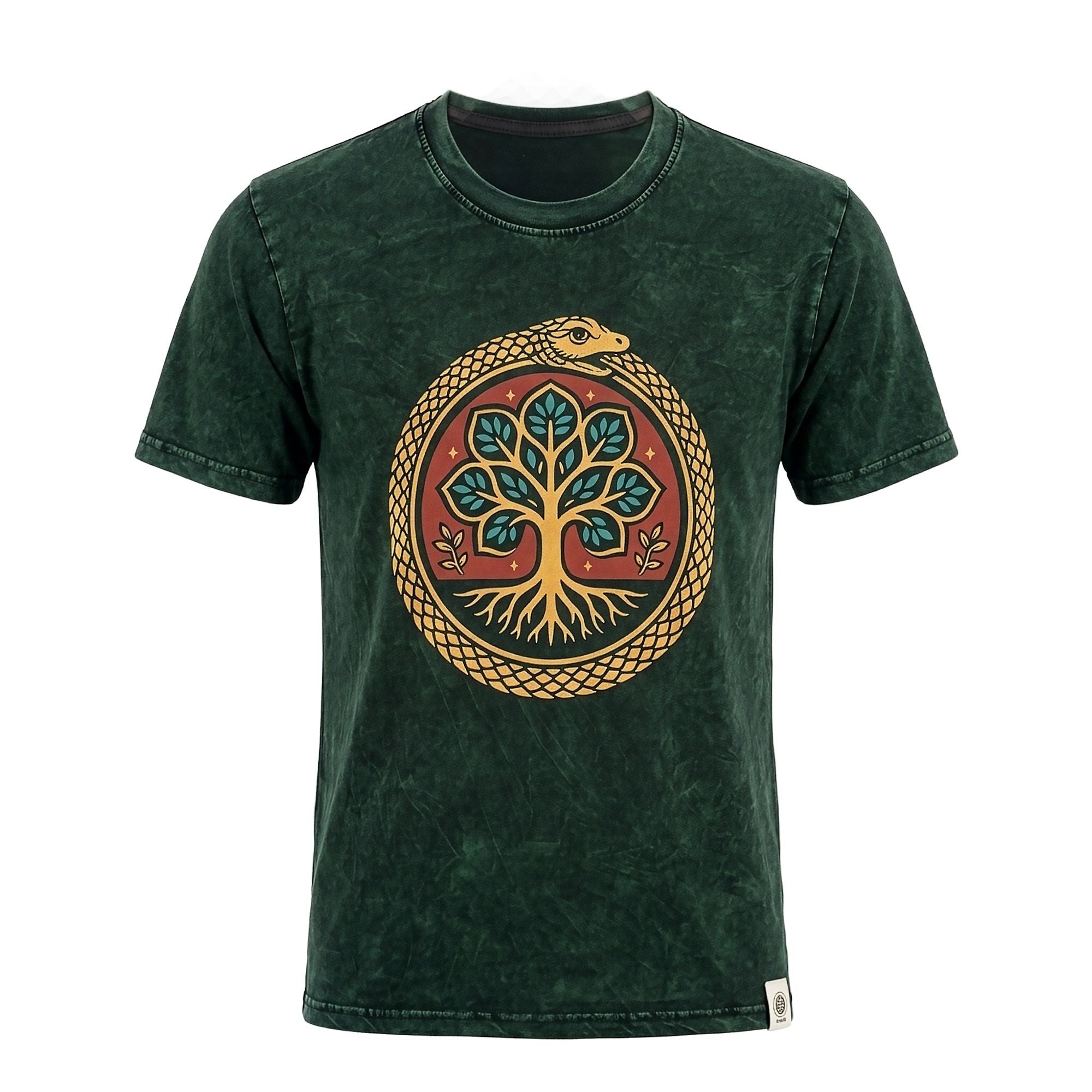 * T-Shirt en Coton Délavé Nomad Sari – Arbre de Vie – Vert – S