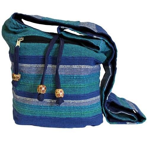 Sac Sling Népalais Rivières Bleues – Format Standard | 21x24x9cm | Artisanal