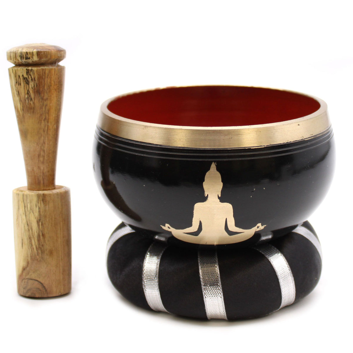 * Coffret de bol chantant Bouddha – Noir et orange – 10,7 cm