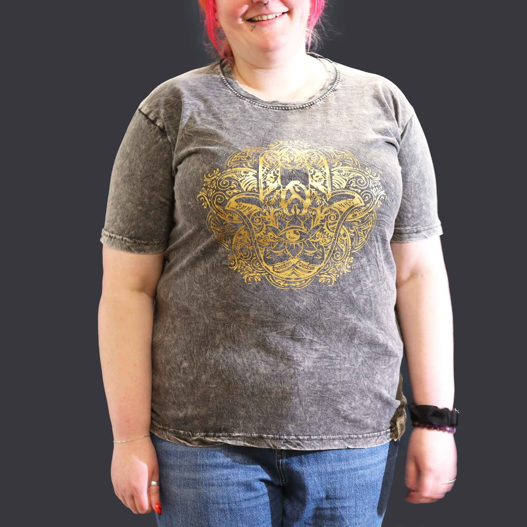 * T-Shirt en Coton Délavé Nomad Sari – Hamsa – Gris Foncé – XL