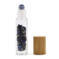 * Flacon roll-on pour huiles essentielles en sodalite – 5 ml, bouchon en bois et bille en sodalite