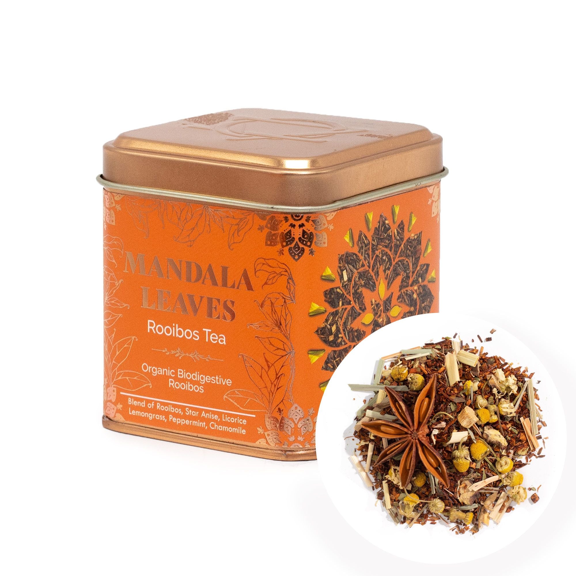 Thé Rooibos Bio Biodigest 50g – Infusion Digestive Anis Étoilé Menthe Camomille | Boîte Cuivrée