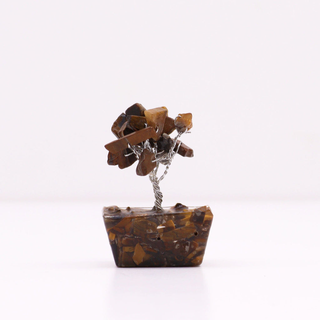 Mini Arbres en Pierres Précieuses sur Base d'Orgonite – Œil de Tigre (15 pierres)
