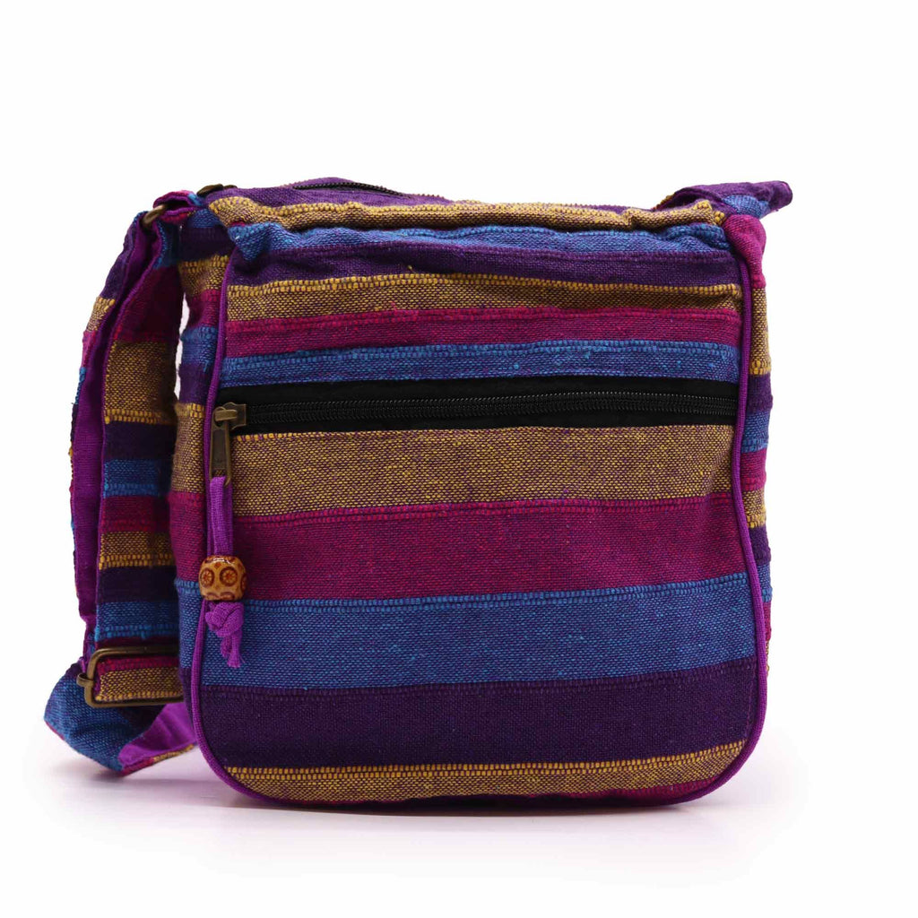 Grand Sac Sling Népalais – Fleurs Sauvages | Sangle Réglable | Artisanal
