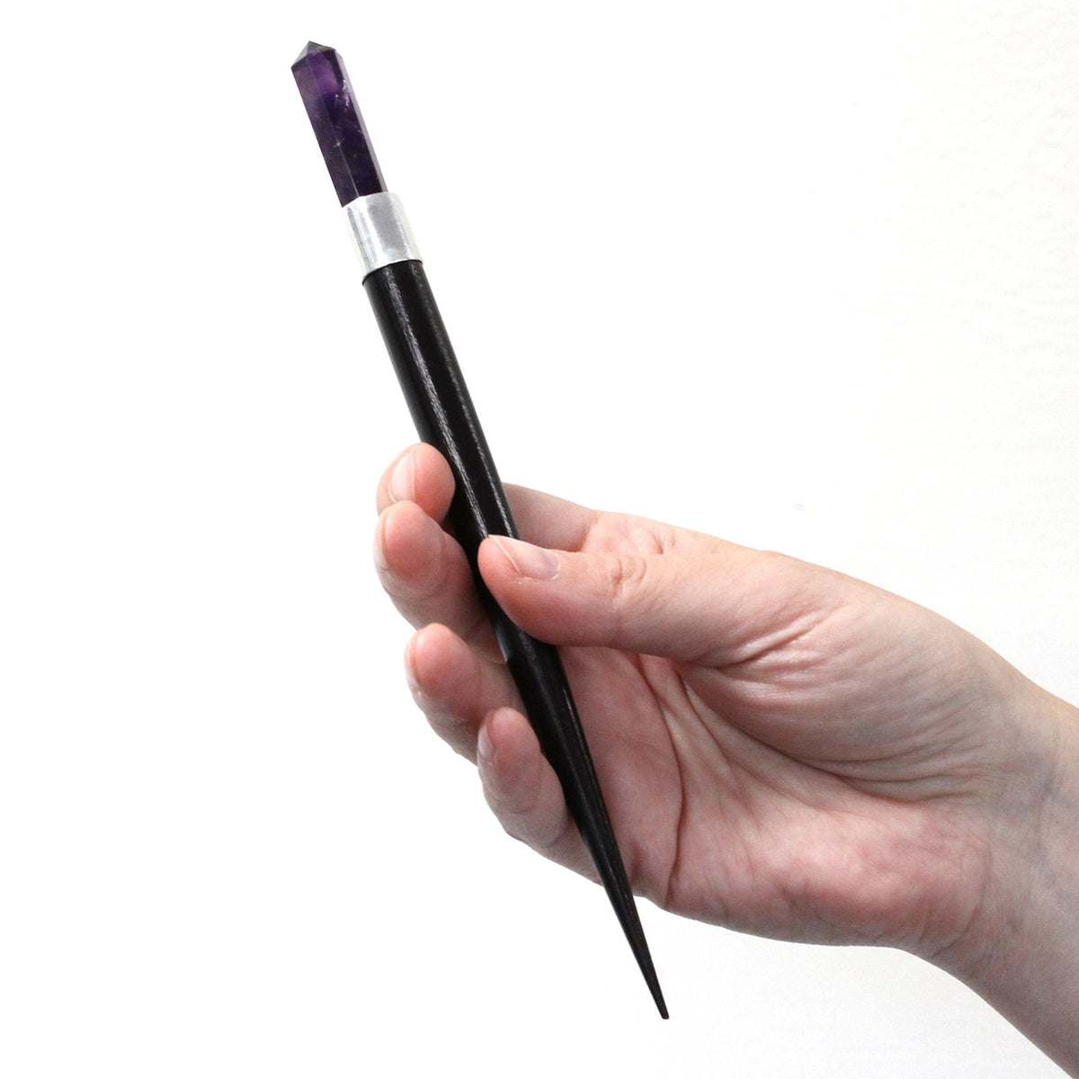 Baguette énergétique simple à pointe – Quartz rose, cristal de roche et améthyste