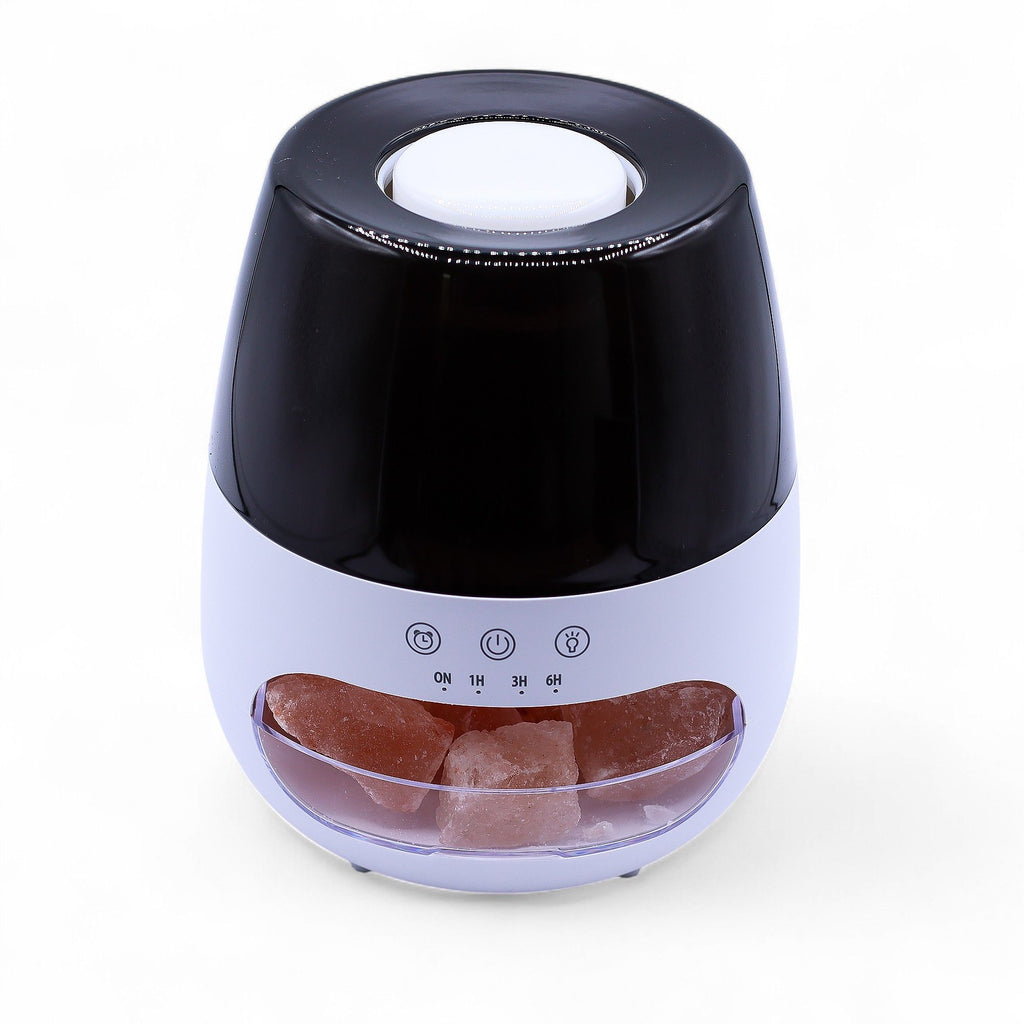 * Diffuseur aromatique effet pierre de sel et flamme – Blanc, USB, éclairage multicolore et minuterie