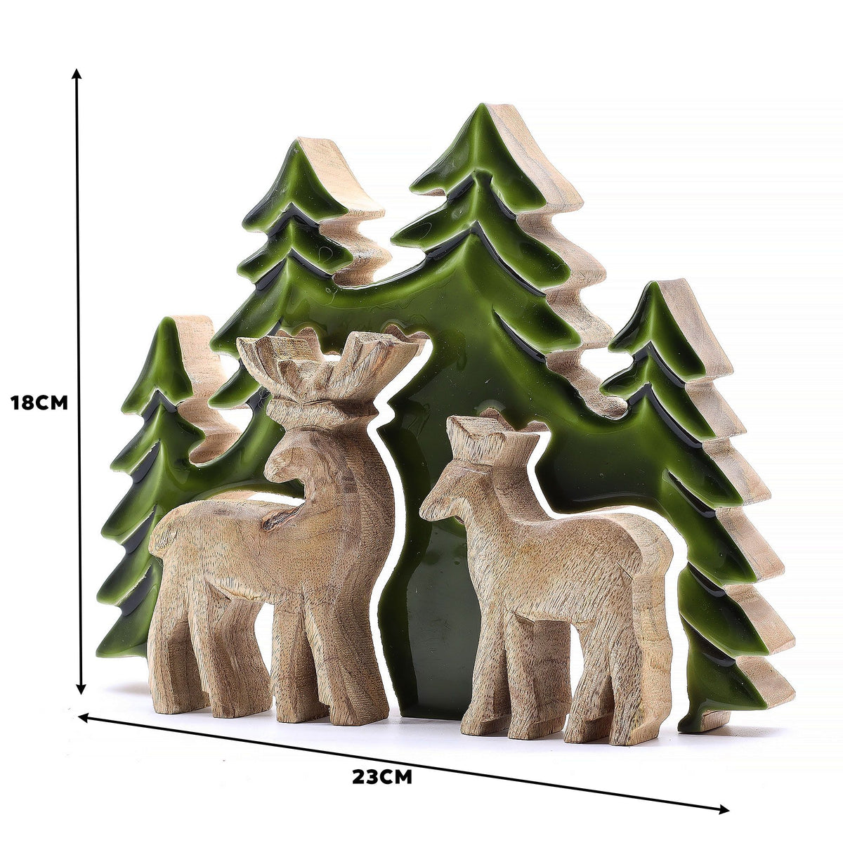 * Perdu dans la forêt – Décoration en bois 3D à deux cerfs – 18 × 23 cm