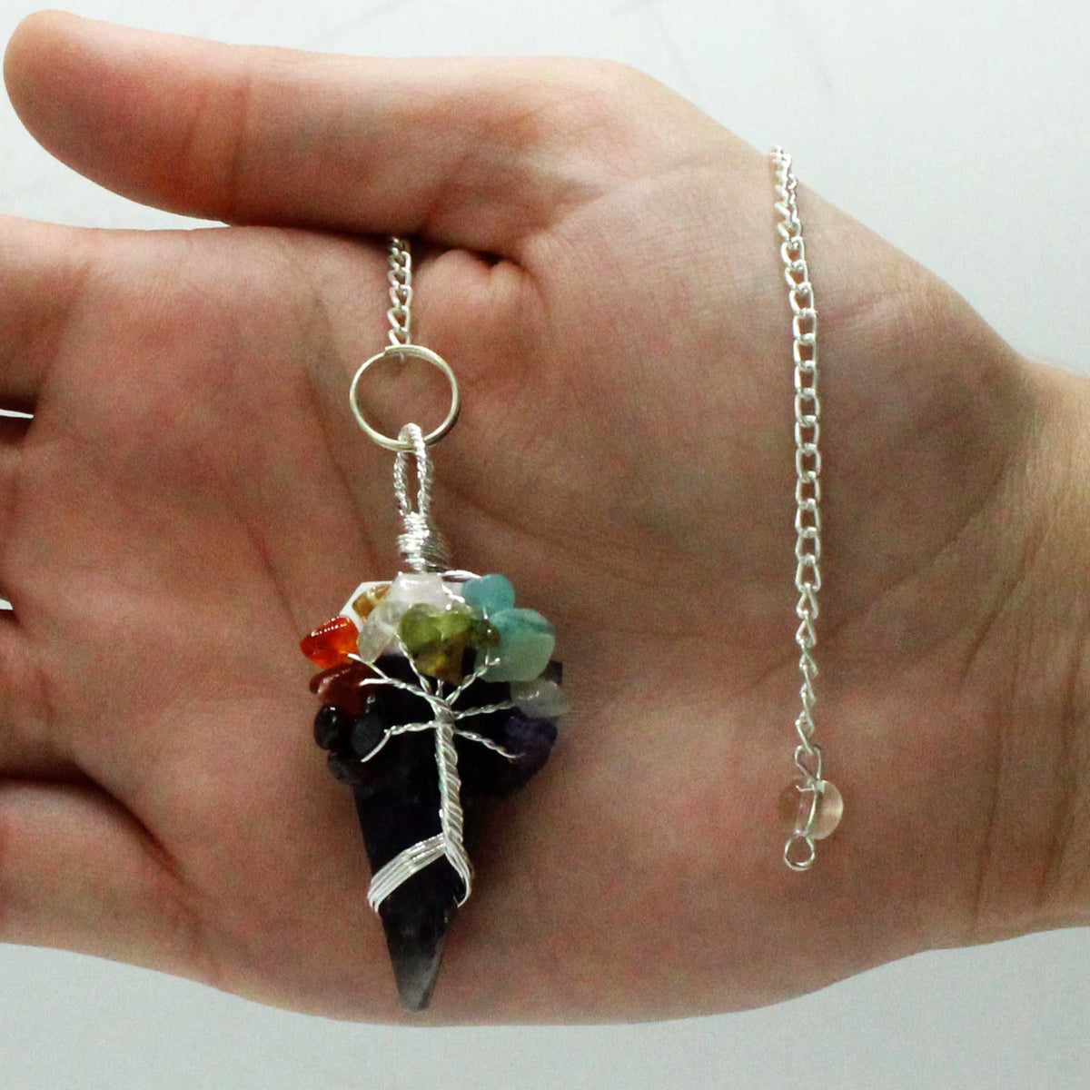 Pendule sept chakras en améthyste