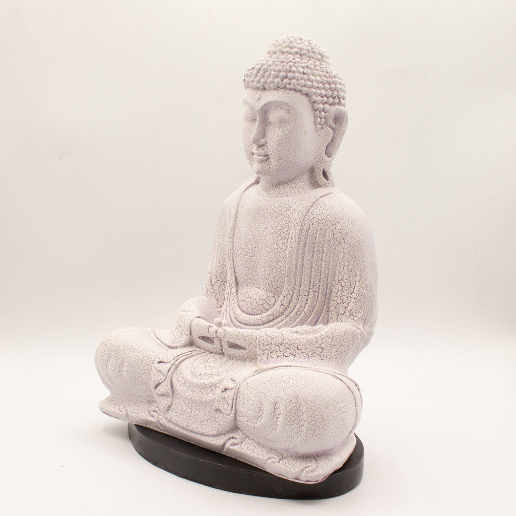 * Lampe Bouddha en méditation – Finition lavande craquelée et socle ovale