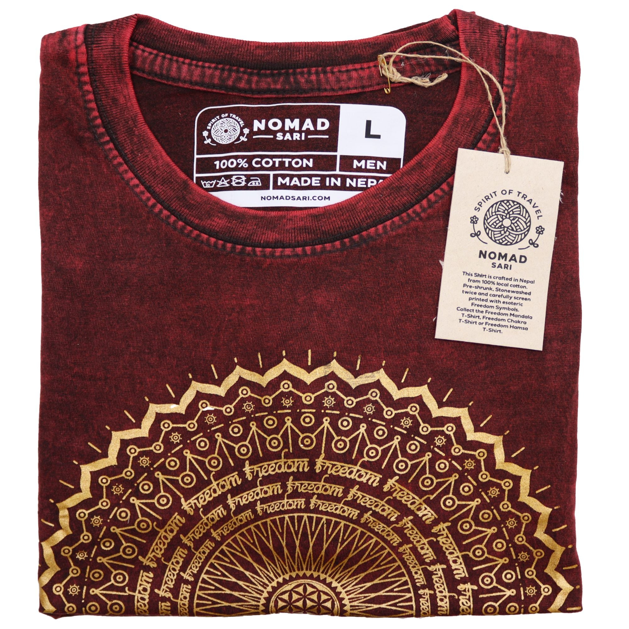 * T-Shirt en Coton Délavé Nomad Sari – Mandala – Bordeaux – L