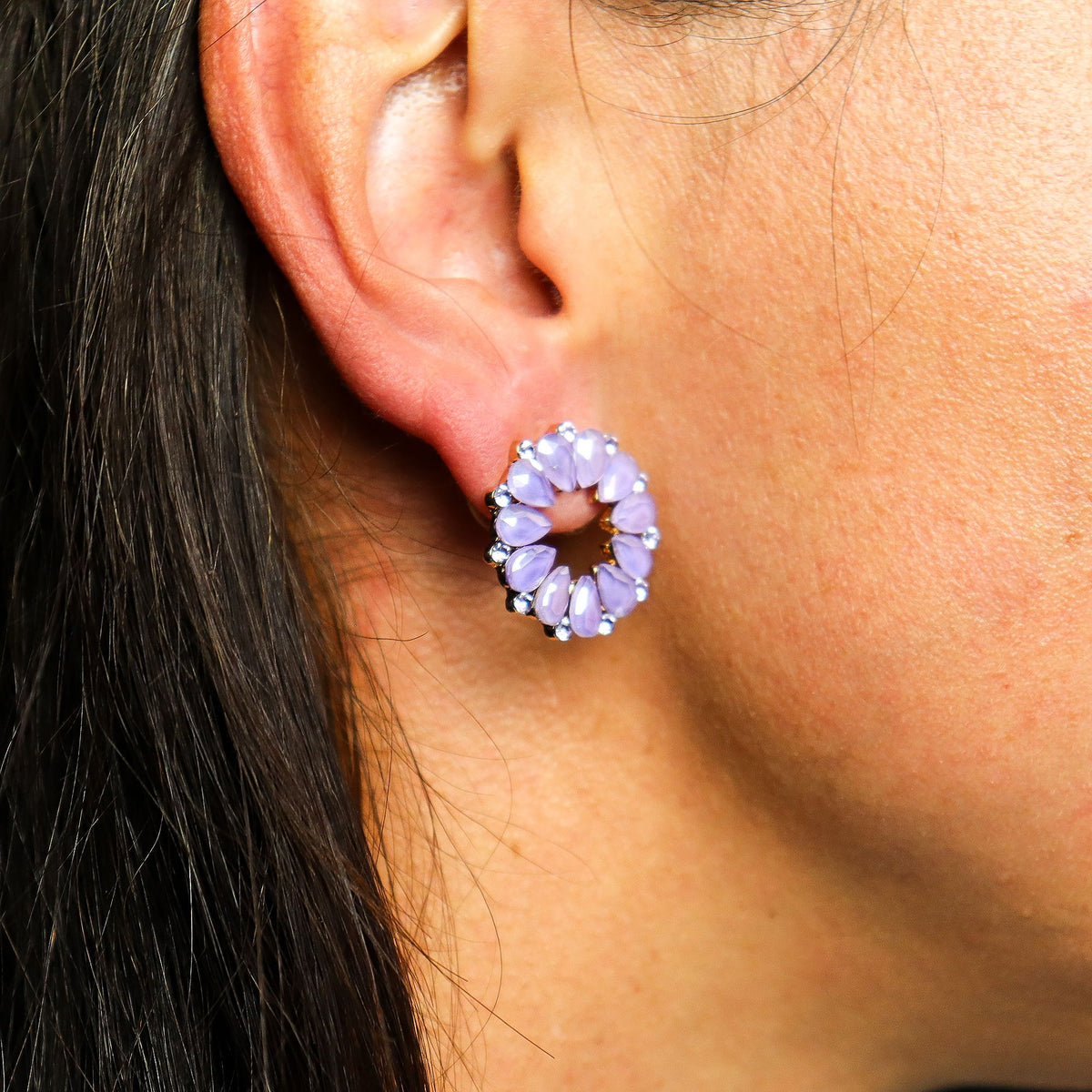 * Boucles d’oreilles anneaux en verre vintage – Lavande