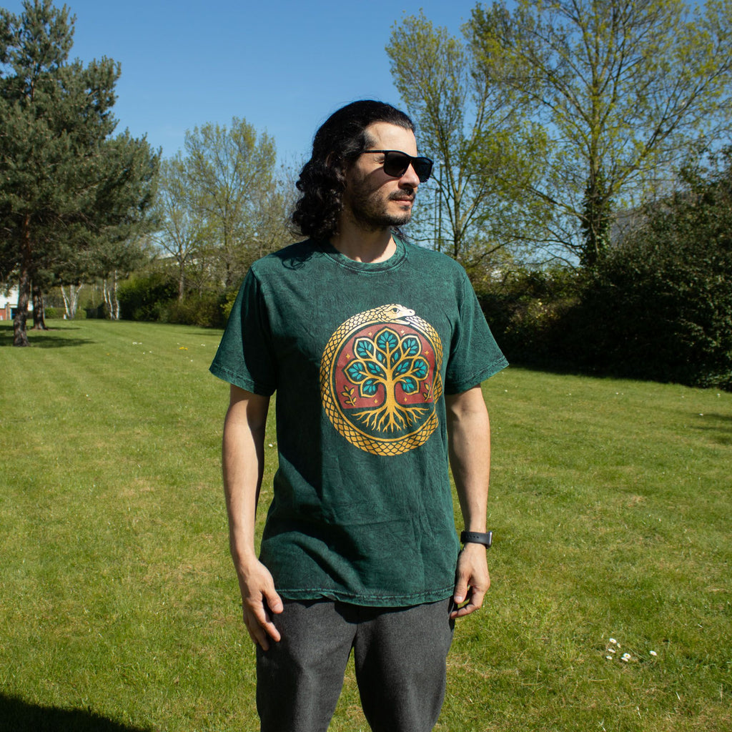 * T-Shirt en Coton Délavé Nomad Sari – Arbre de Vie – Vert – S