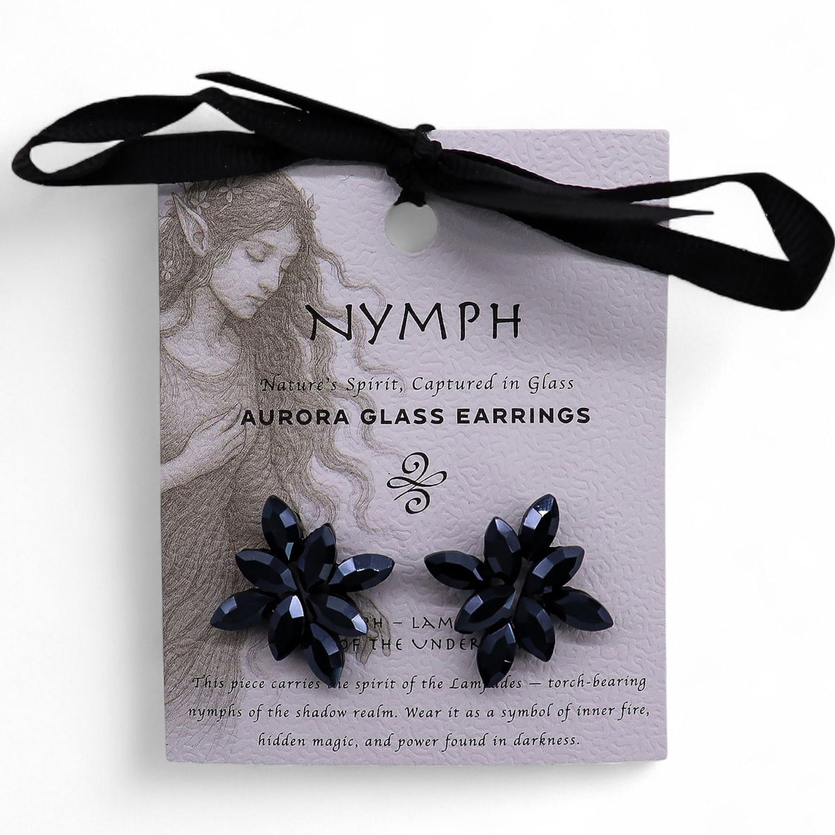 * Boucles d’oreilles fleurs en verre vintage – Noir de jais