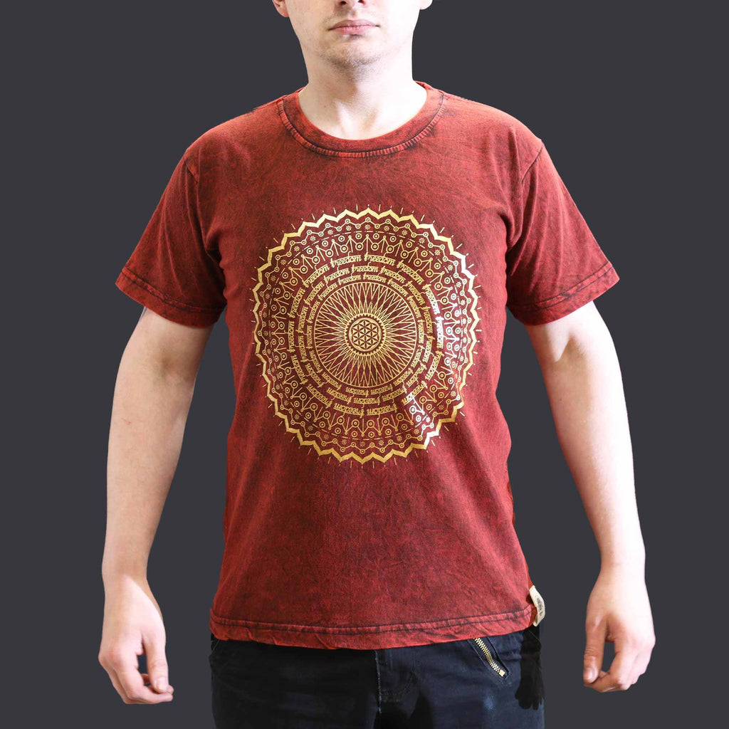 * T-Shirt en Coton Délavé Nomad Sari – Mandala – Bordeaux – S