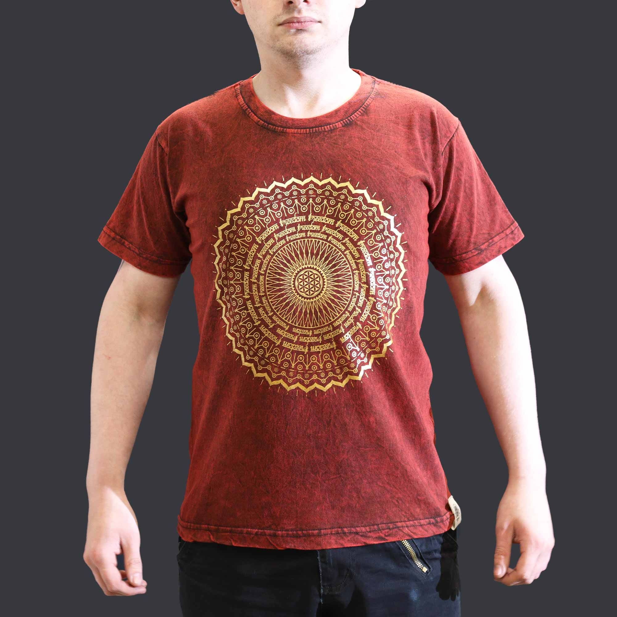 * T-Shirt en Coton Délavé Nomad Sari – Mandala – Bordeaux – S