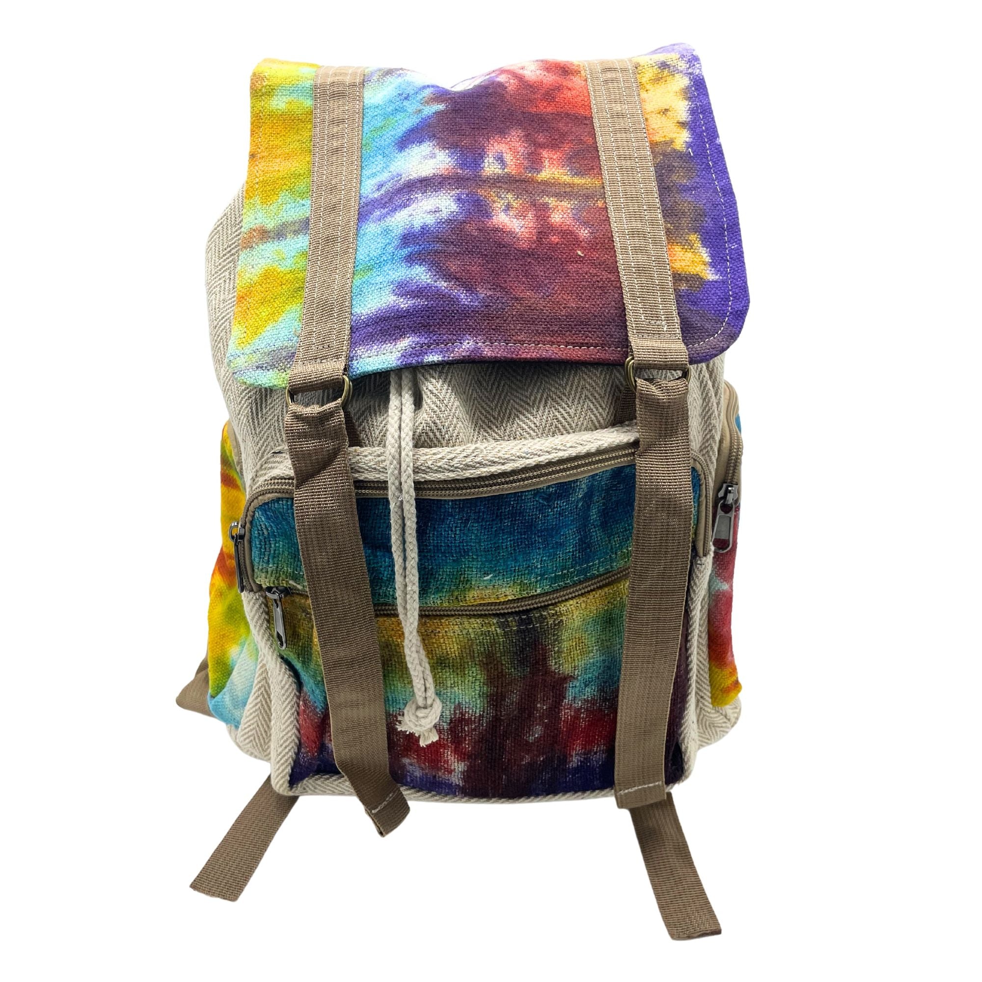 Grand Sac à Dos Carré Tie-Dye en Chanvre – Teinture Artisanale | Fait Main Népal