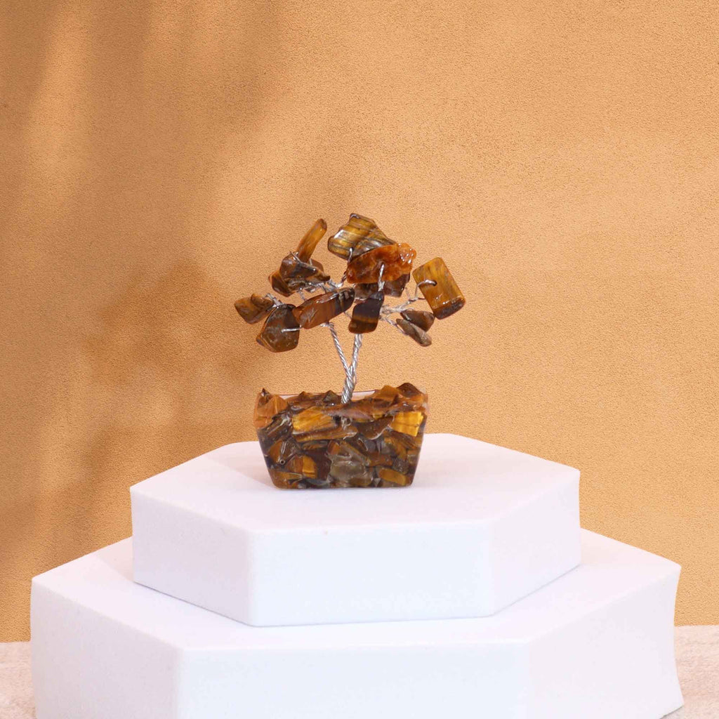 Mini Arbres en Pierres Précieuses sur Base d'Orgonite – Œil de Tigre (15 pierres)