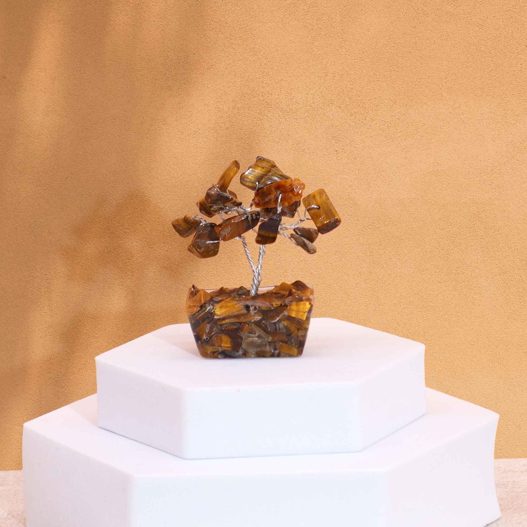 Mini Arbres en Pierres Précieuses sur Base d'Orgonite – Œil de Tigre (15 pierres)