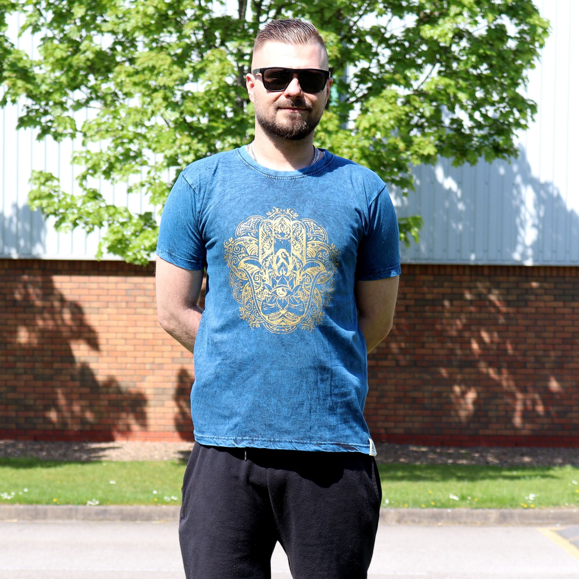 * T-Shirt en Coton Délavé Nomad Sari – Hamsa – Bleu – S