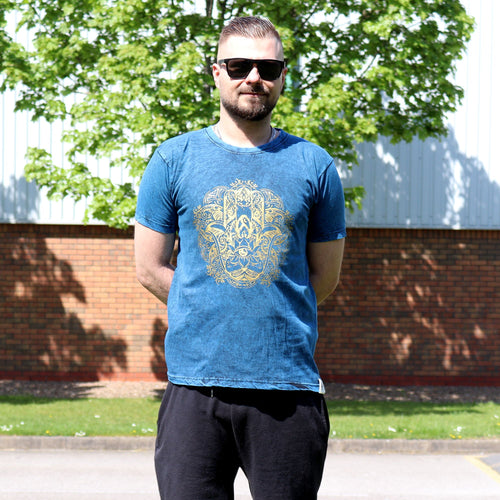 * T-Shirt en Coton Délavé Nomad Sari – Hamsa – Bleu – S