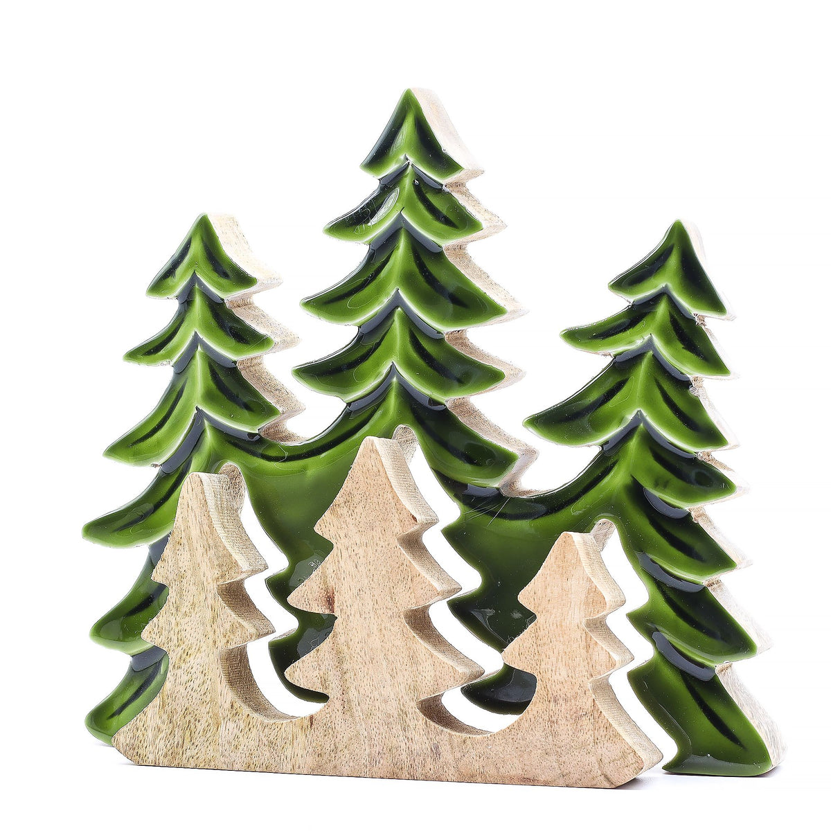 * Perdu dans la forêt – Décoration en bois 3D à trois sapins – 20 × 23 cm