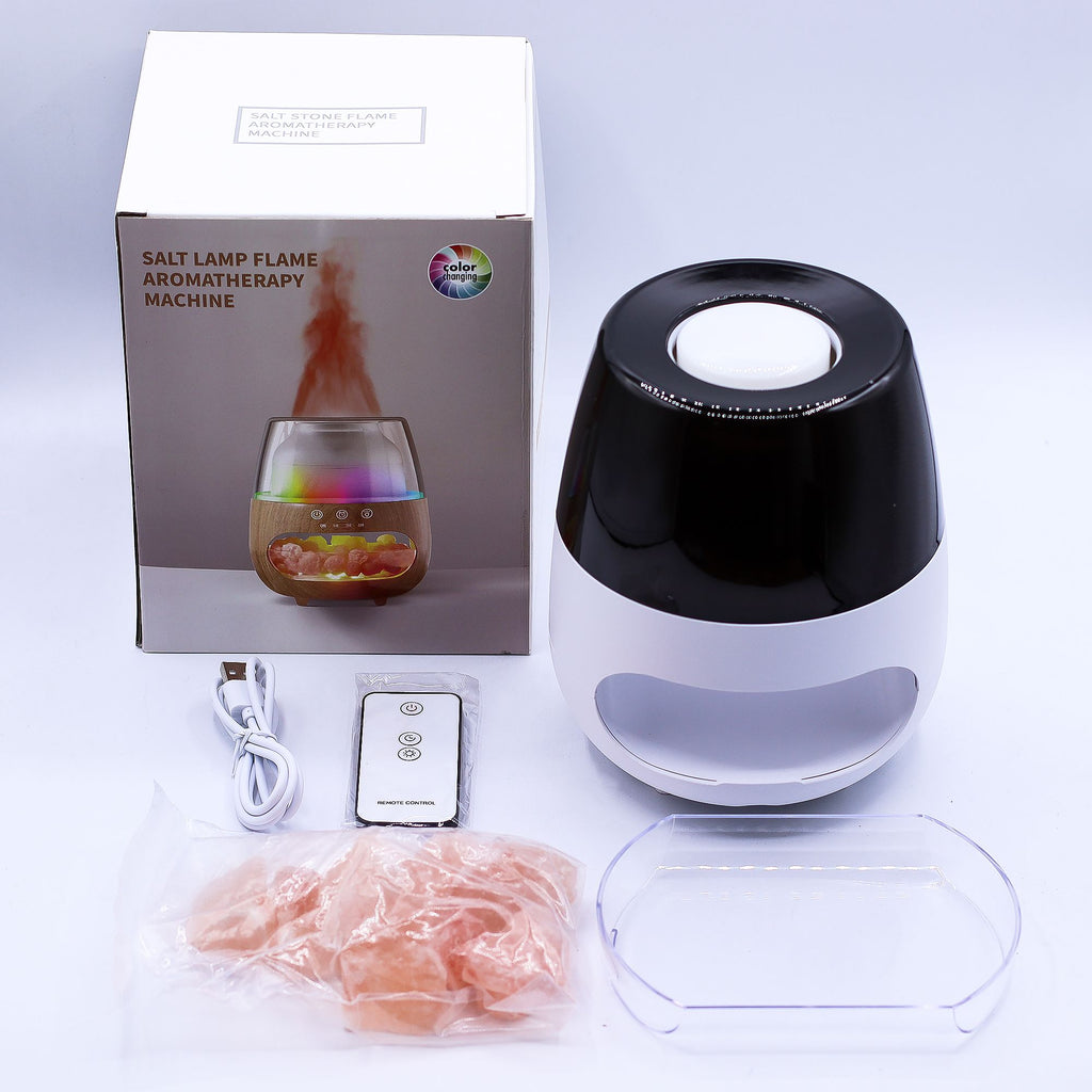 * Diffuseur aromatique effet pierre de sel et flamme – Blanc, USB, éclairage multicolore et minuterie