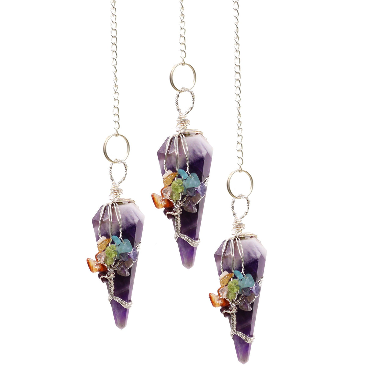 Pendule sept chakras en améthyste