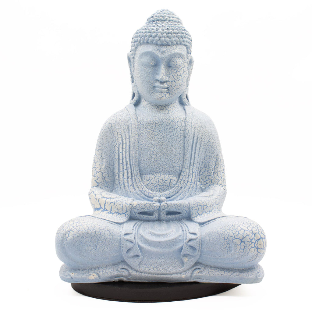 * Lampe Bouddha en méditation – Bleu ciel et socle ovale