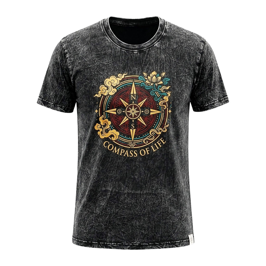 * T-Shirt en Coton Délavé Nomad Sari – Boussole de Vie – Anthracite – S