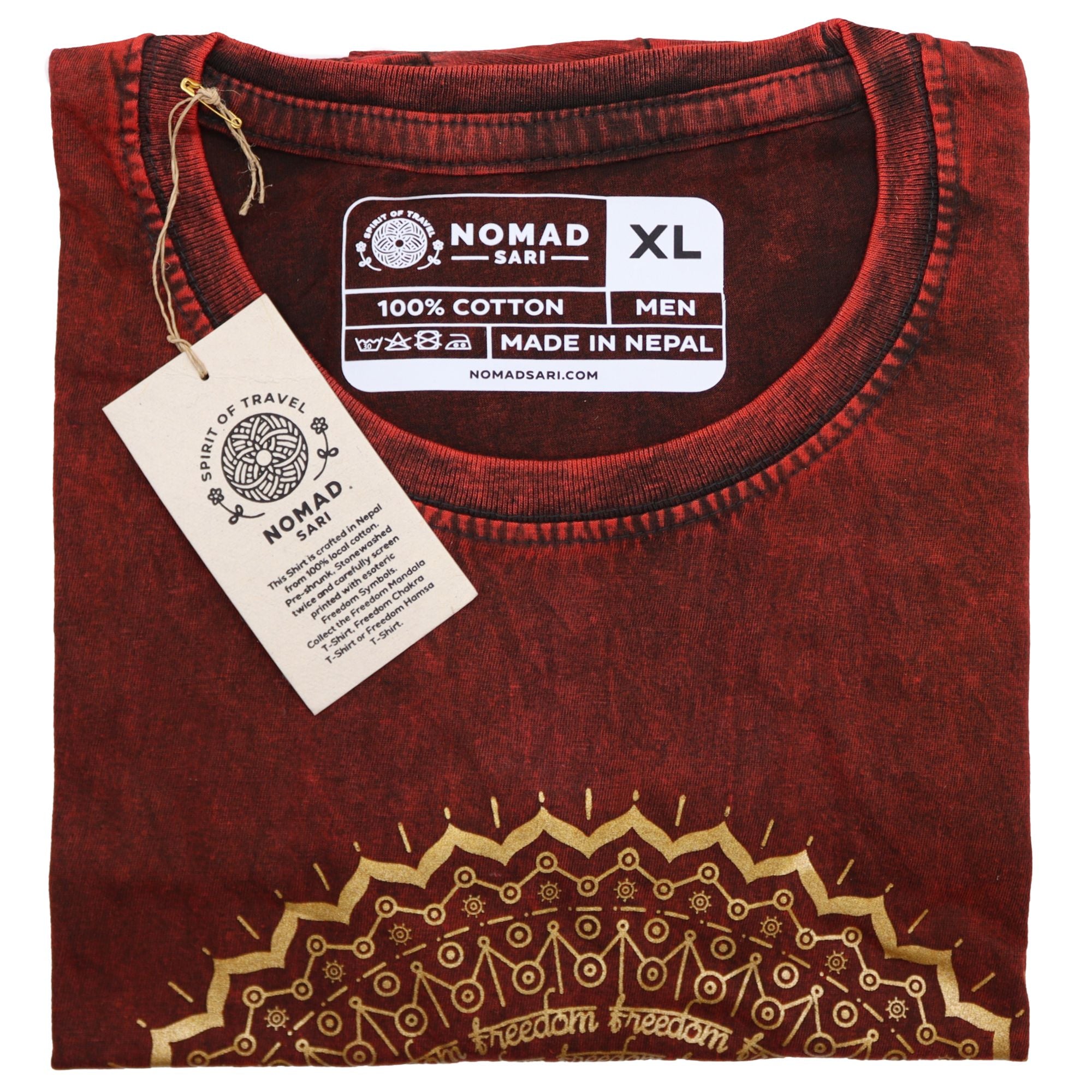 * T-Shirt en Coton Délavé Nomad Sari – Hamsa – Bordeaux – XL