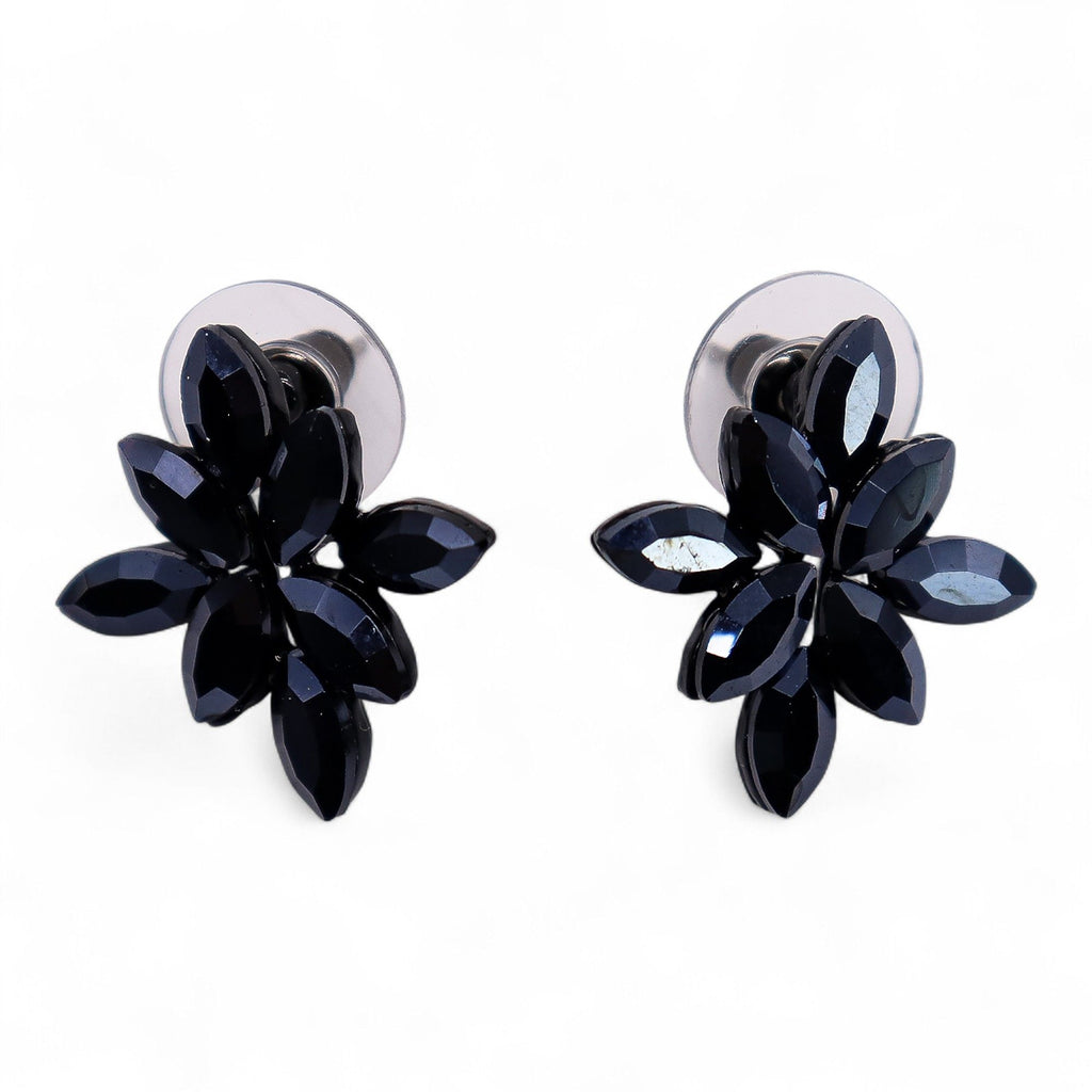 * Boucles d’oreilles fleurs en verre vintage – Noir de jais