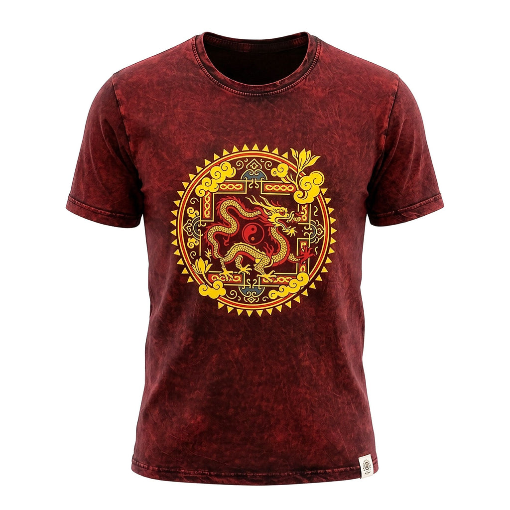 * T-Shirt en Coton Délavé Nomad Sari – Mandala Dragon – Bordeaux – M