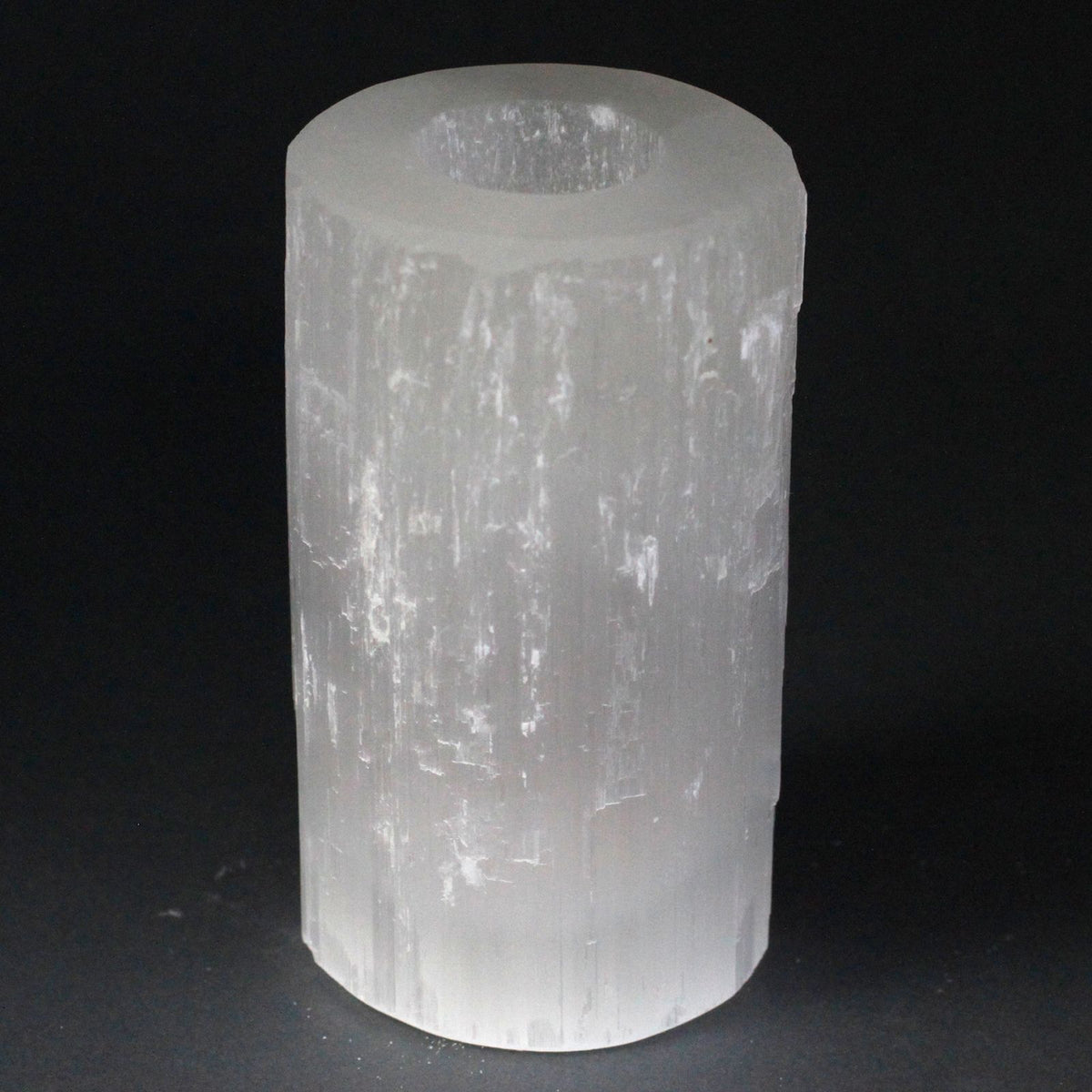 Photophore cylindrique en sélénite – 15 cm