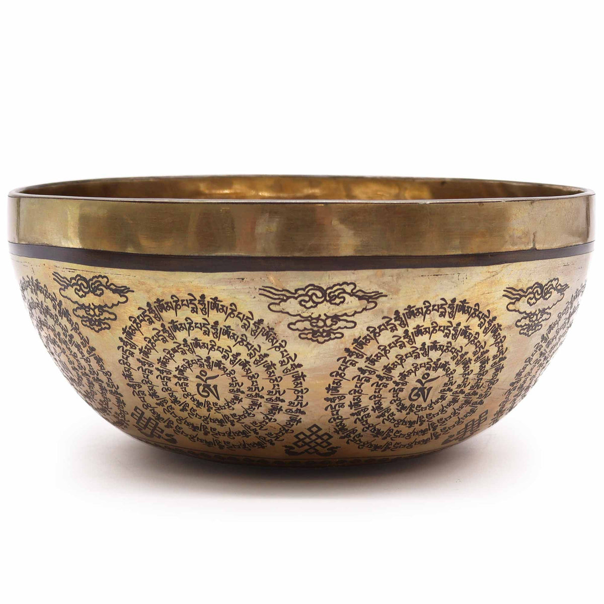 * Bol chantant tibétain gravé Om et Bouddha, 21 cm