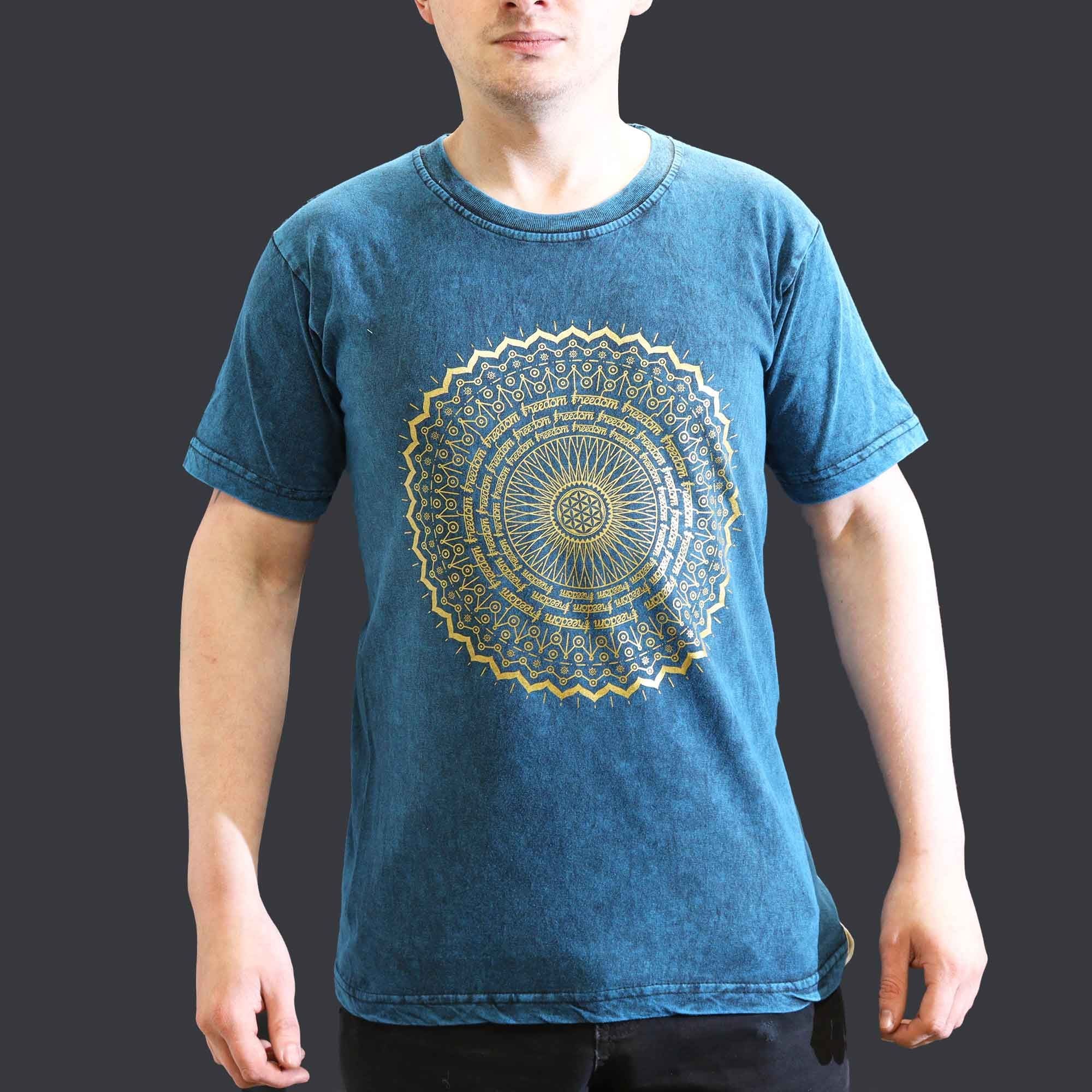 * T-Shirt en Coton Délavé Nomad Sari – Mandala – Bleu – S