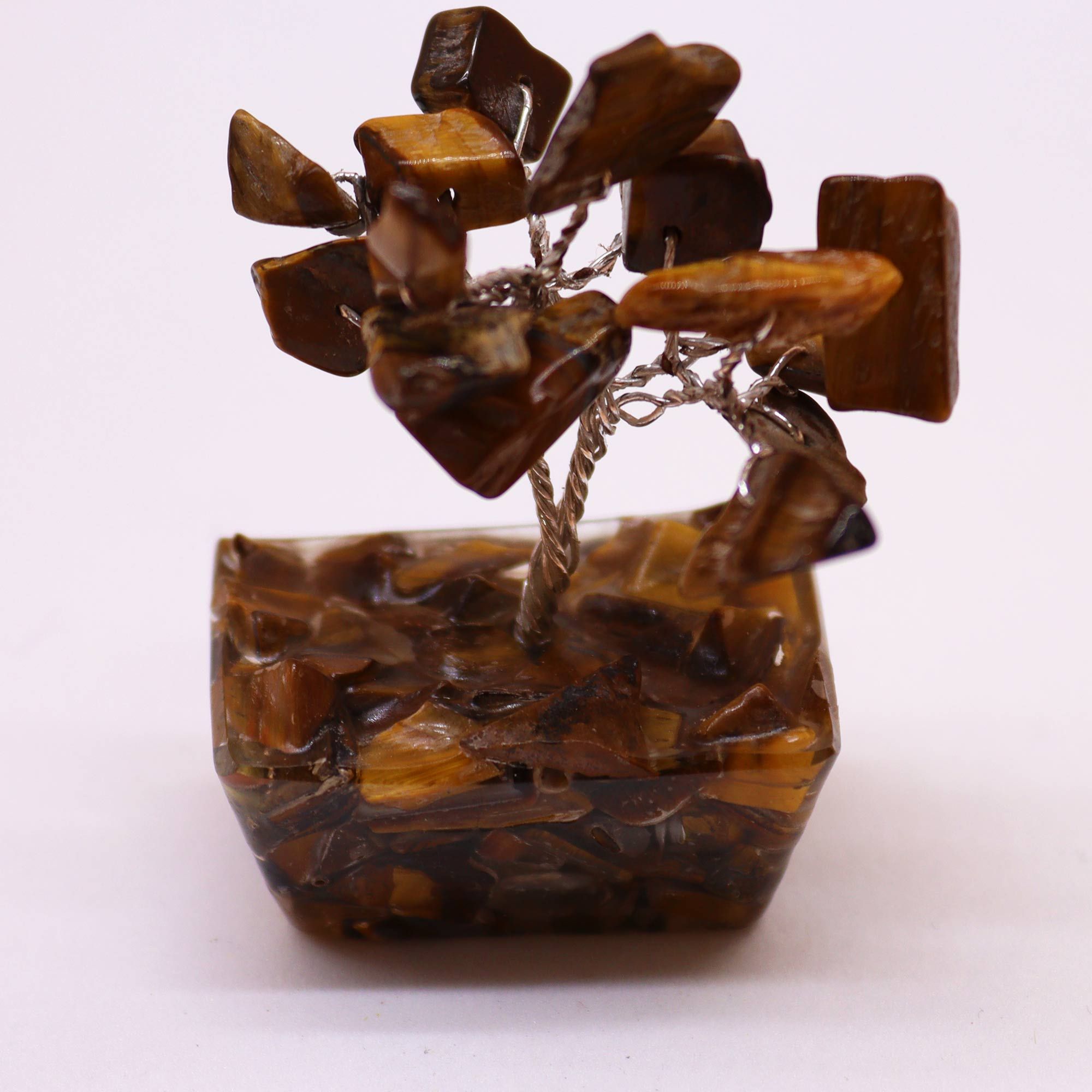 Mini Arbres en Pierres Précieuses sur Base d'Orgonite – Œil de Tigre (15 pierres)