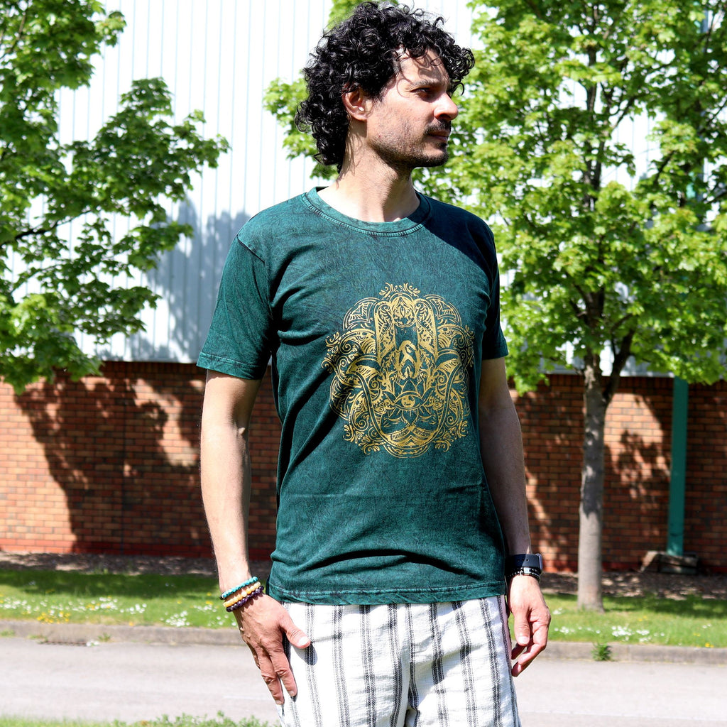 * T-Shirt en Coton Délavé Nomad Sari – Hamsa – Vert – M