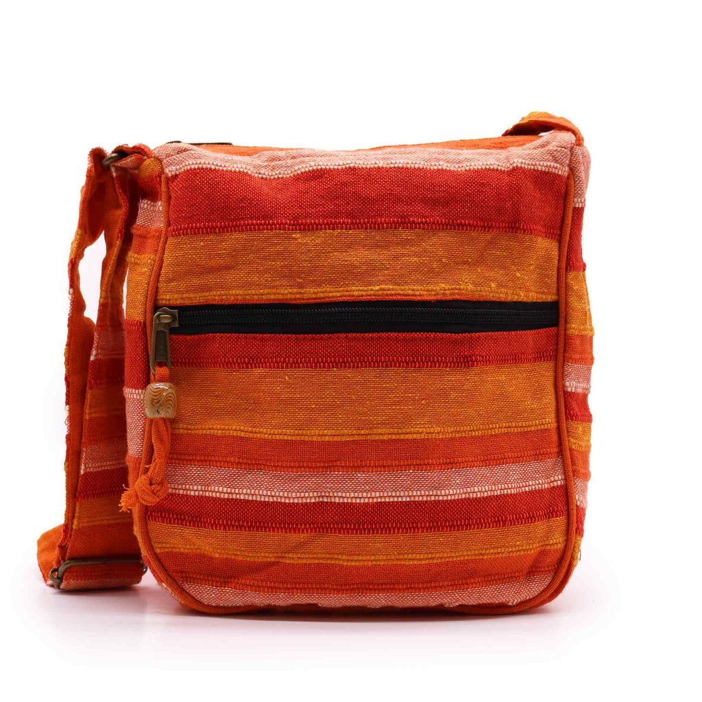 Grand Sac Sling Népalais Orange Lever de Soleil – Sangle Réglable | Artisanal Népal