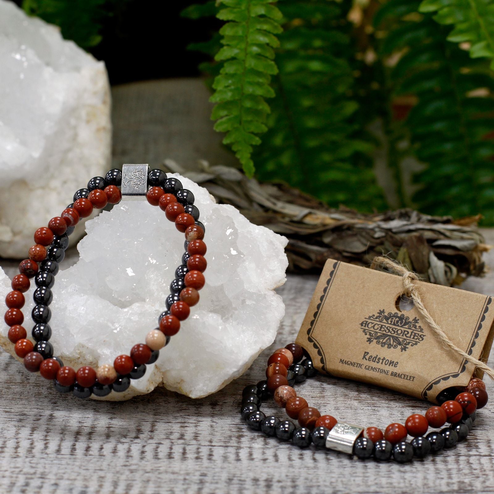 Bracelet Magnétique en Pierres Naturelles – Pierre Rouge (Redstone)
