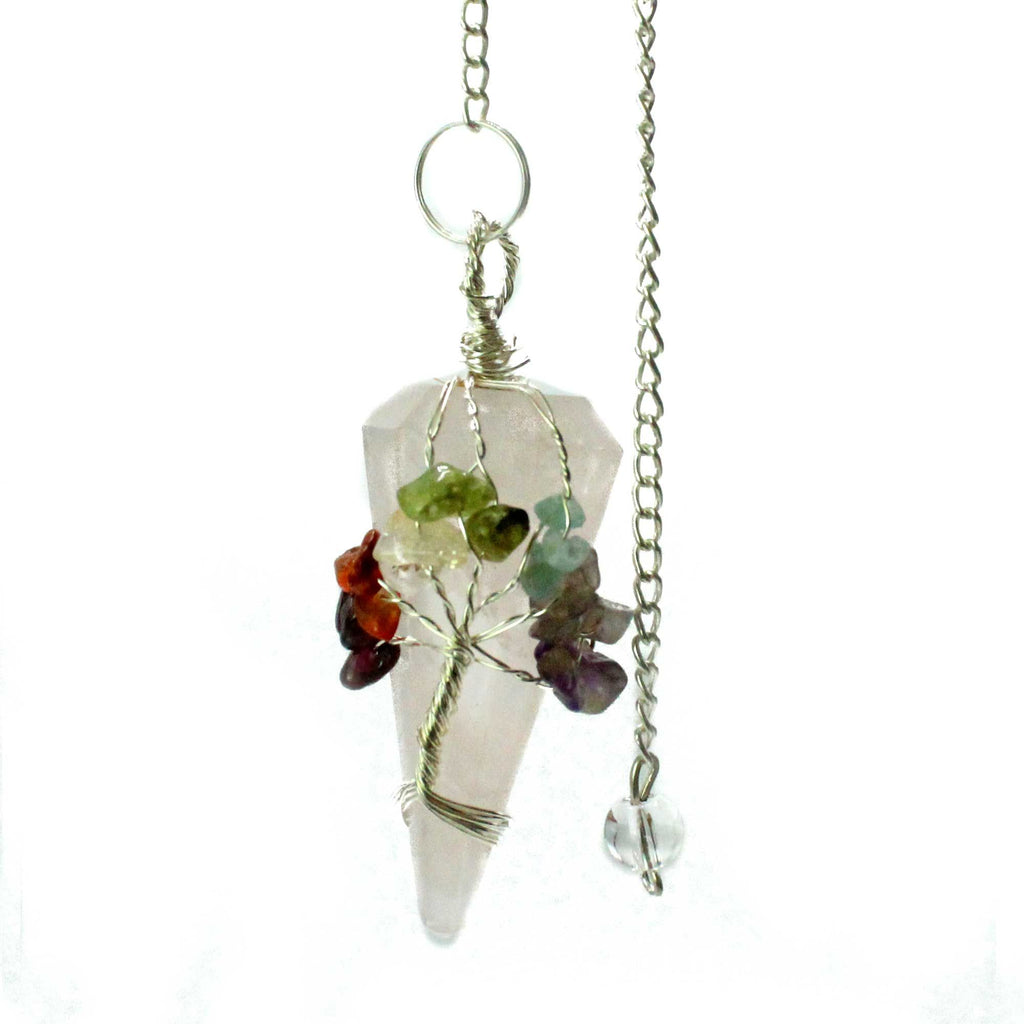 Pendule 7 chakras en quartz rose