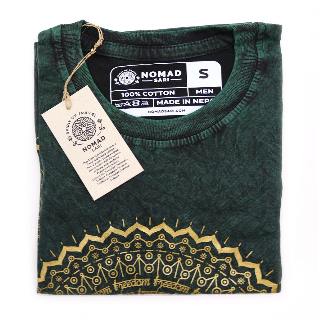 * T-Shirt en Coton Délavé Nomad Sari – Mandala – Vert - Taille S