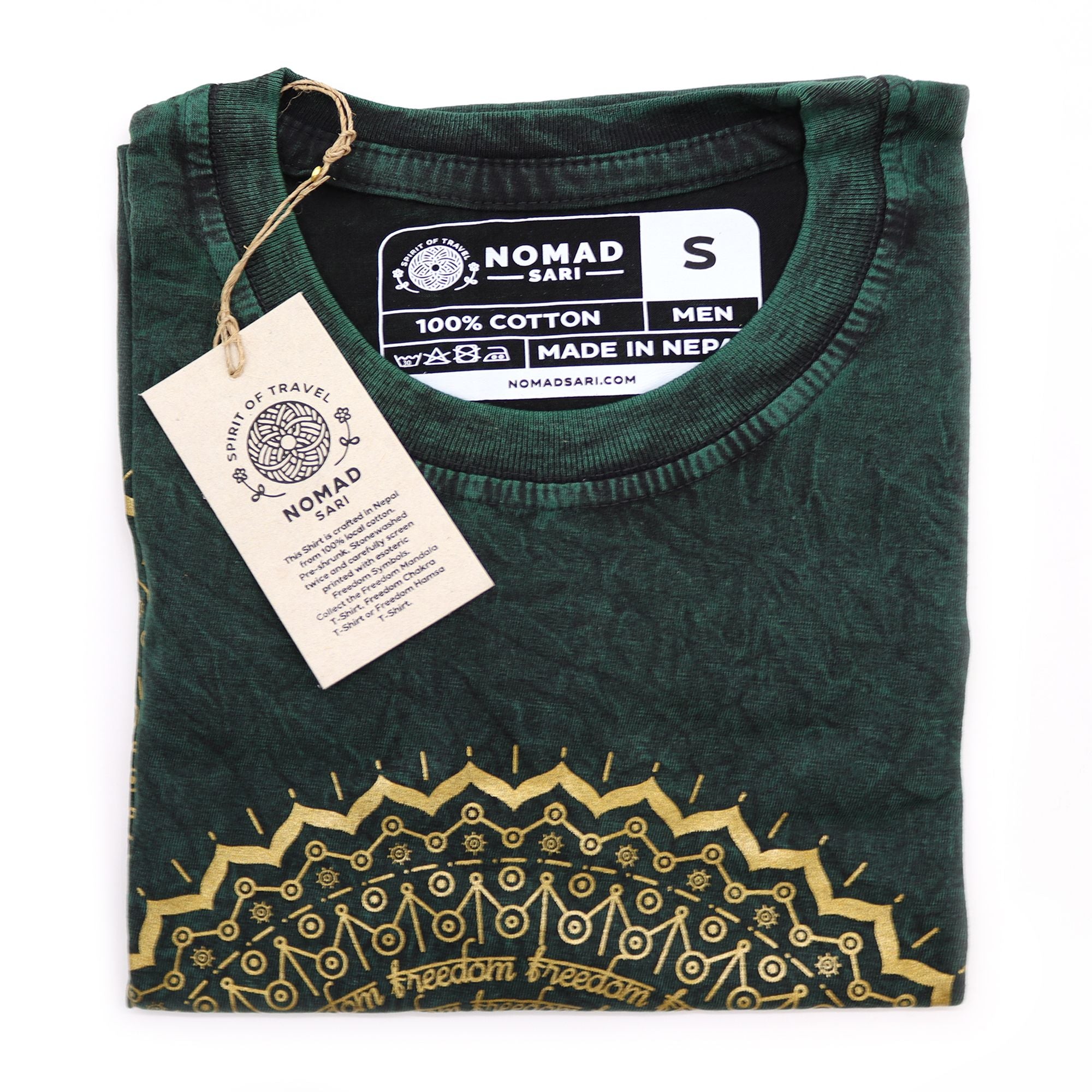 * T-Shirt en Coton Délavé Nomad Sari – Mandala – Vert - Taille S