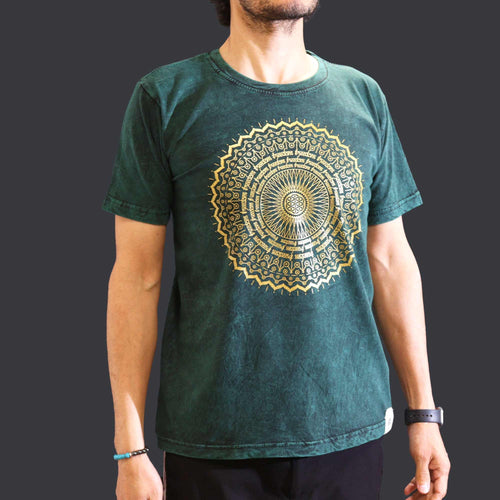 * T-Shirt en Coton Délavé Nomad Sari – Mandala – Vert – M