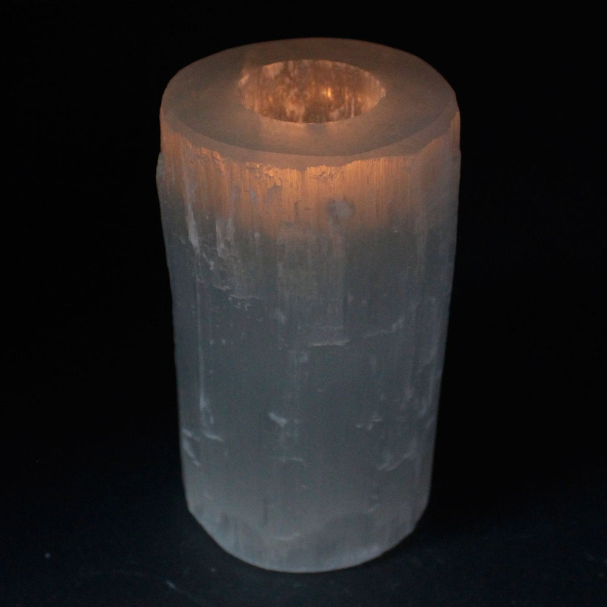 Photophore cylindrique en sélénite – 15 cm