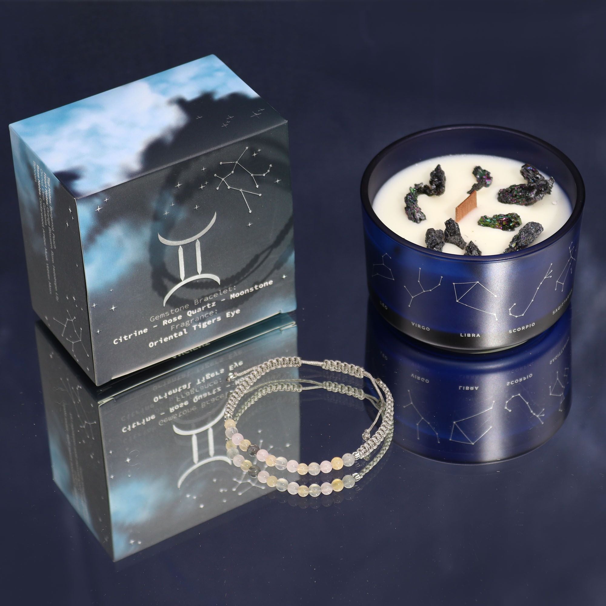 * Bougie Cristal Zodiaque avec Bracelet en Pierres Précieuses – Gémeaux