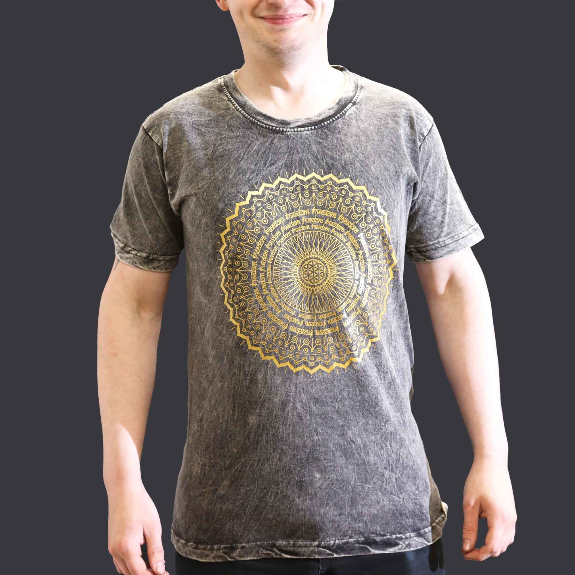 * T-Shirt en Coton Délavé Nomad Sari – Mandala – Gris Foncé – S