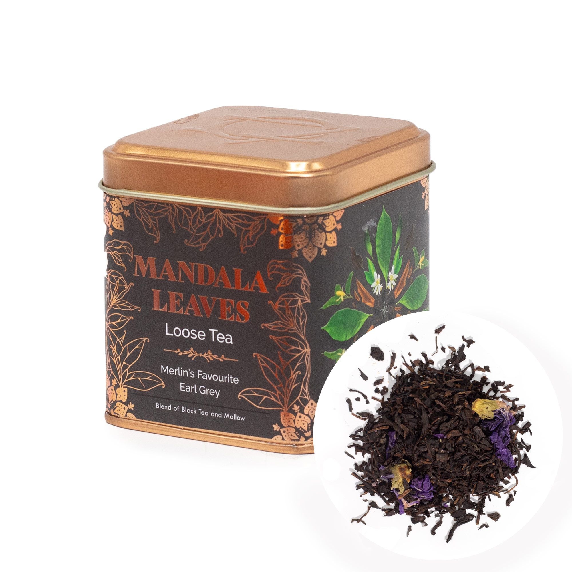 Earl Grey Préféré de Merlin 50g – Thé Noir Bergamote & Fleurs de Mauve | Boîte Métallique
